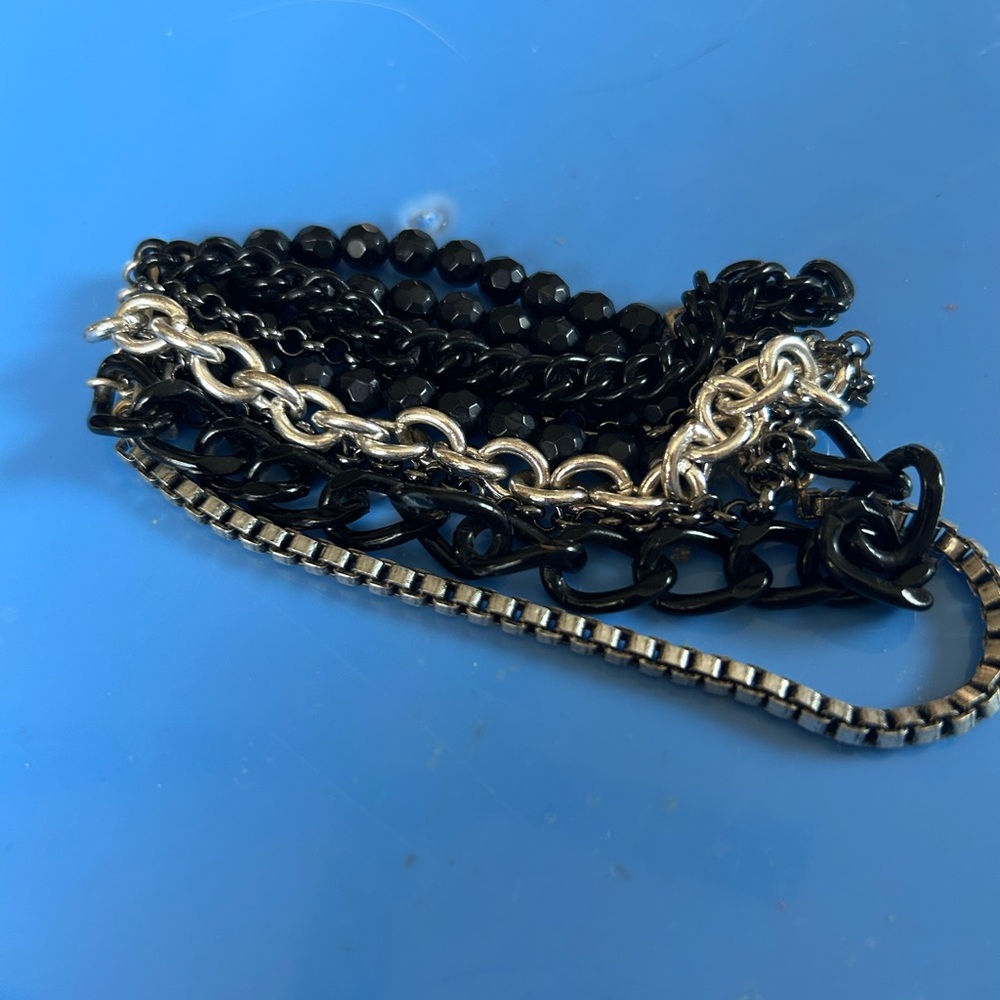 Vintage Avon Multi Chain Bracelet Black & Silver Tone
